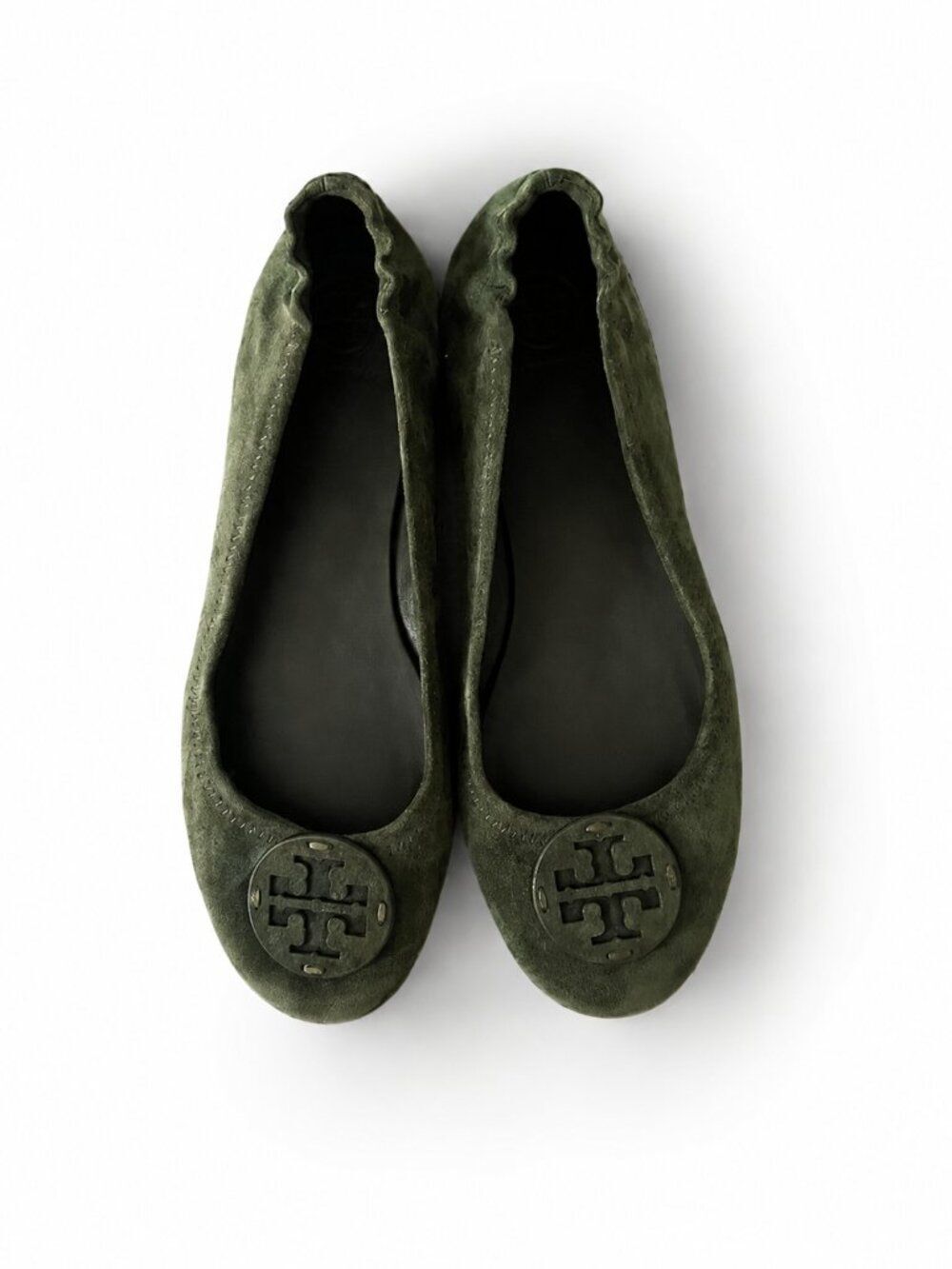 Tory Burch Minnie Traveler Ballet flats; Olive Green suede Womens Size 8